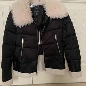 SOLD Black Puffer Coat with Sherpa and Leather
